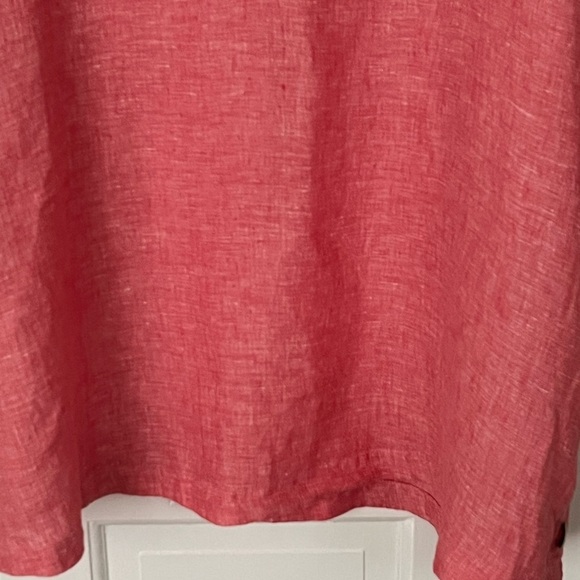 TAHARI 100% Linen Tunic Top Muted Red Split V  Lagenlook Boho Casual Plus Size - Picture 3 of 11